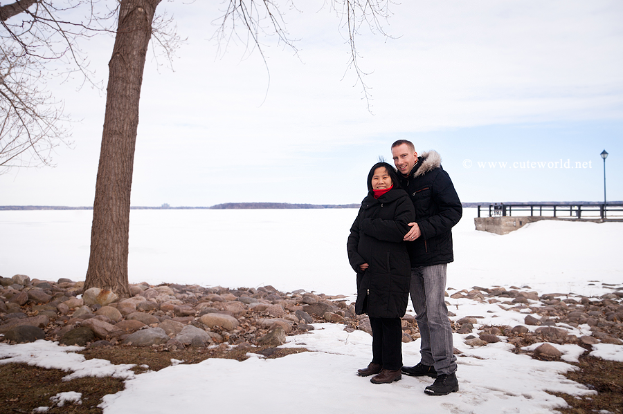 photographe maternité couple dehors hiver